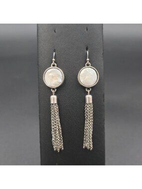 Mother of Pearl Chain Tassel Dangle Earrings A7536
